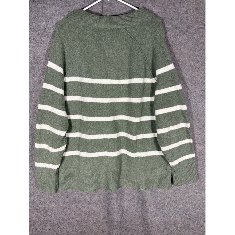 Aerie Olive Green & Cream Striped Knit Sweater - Picture 9 of 9